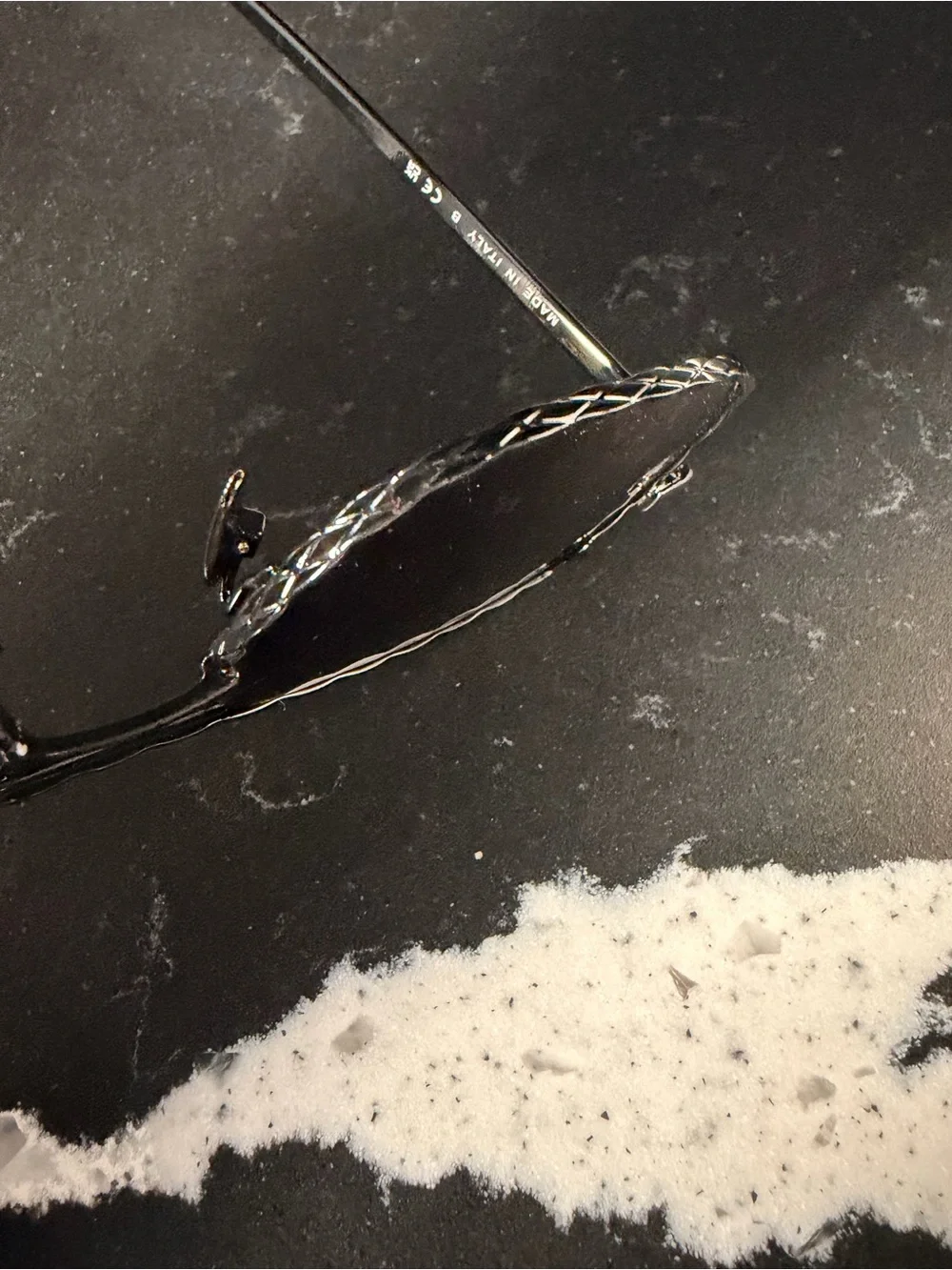 CHANEL Black and Silver Square Aviator Sunglasses